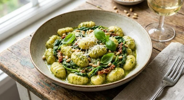 Creamy Pesto Gnocchi with Spinach