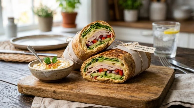 5-Minute Turkey Swiss Hummus Wrap