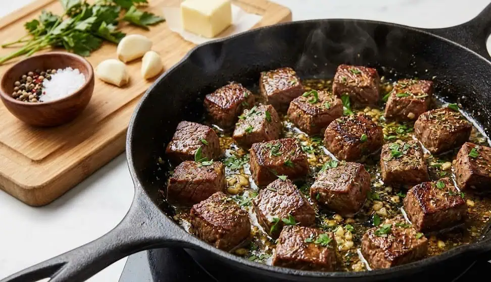 Garlic Butter Steak Bites with Herbs Recipe (15 Minutes)