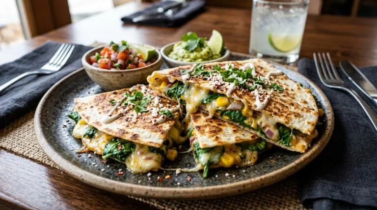 Cheesy Spinach Corn Quesadilla Recipe (10 Minutes)